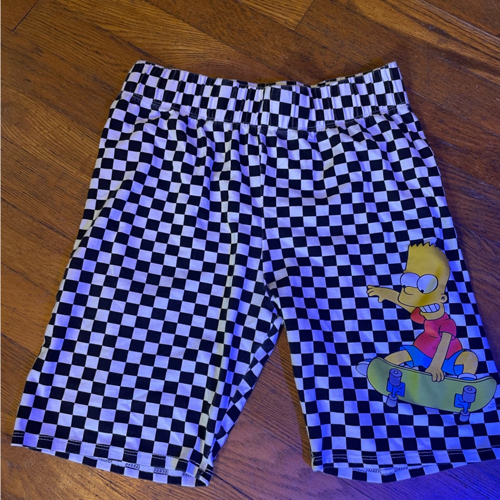 Checkered Bart Simpson shorts. Elastic waist. Size M.